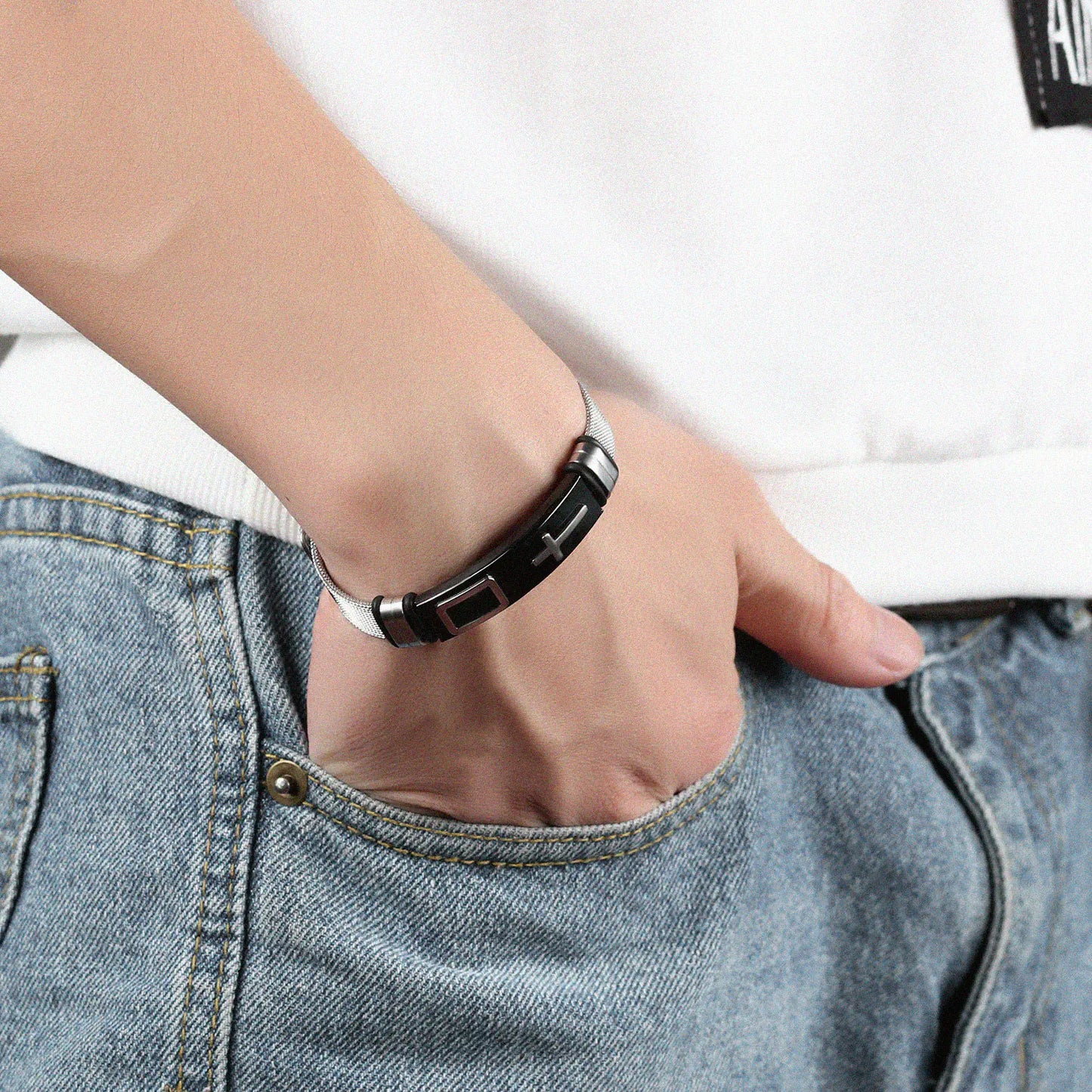 Titanium Steel Cross Bracelet for Men