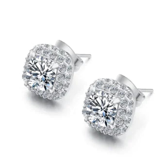 Zirconia Stud Earrings in Platinum/Rose Gold