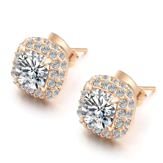 Zirconia Stud Earrings in Platinum/Rose Gold